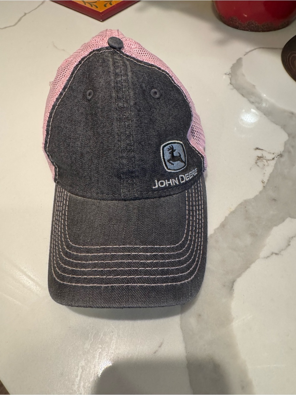 John Deere Charcoal Front Pink Mesh Women's Trucker Cap